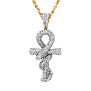 14k Yellow Gold Diamond Snake Ankh 3 Ctw